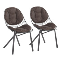 Lumisource CH-WIRED BKE2 Wired Contemporary Chair in Black Metal with Espresso Faux Leather Cushions - Set of 2